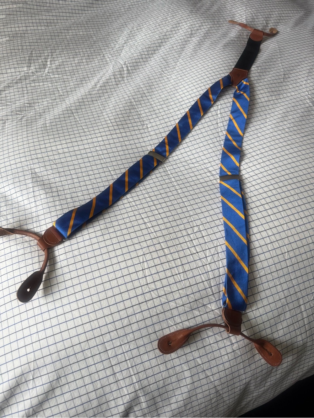 Polo Ralph Lauren vintage Blue&Gold Striped Leather-Tab Suspenders